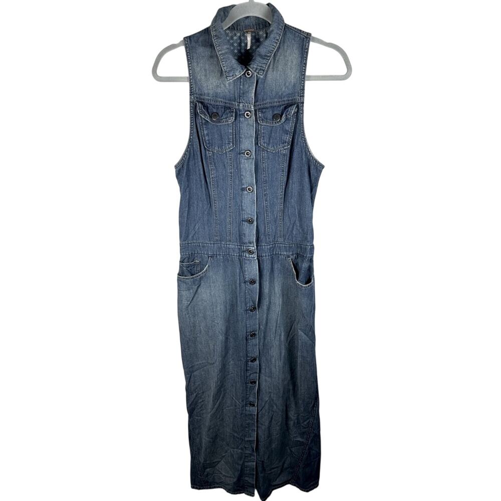 Free People Denim Button Down Maxi Dress Size 4 Sleeveless Vintage Wash EUC